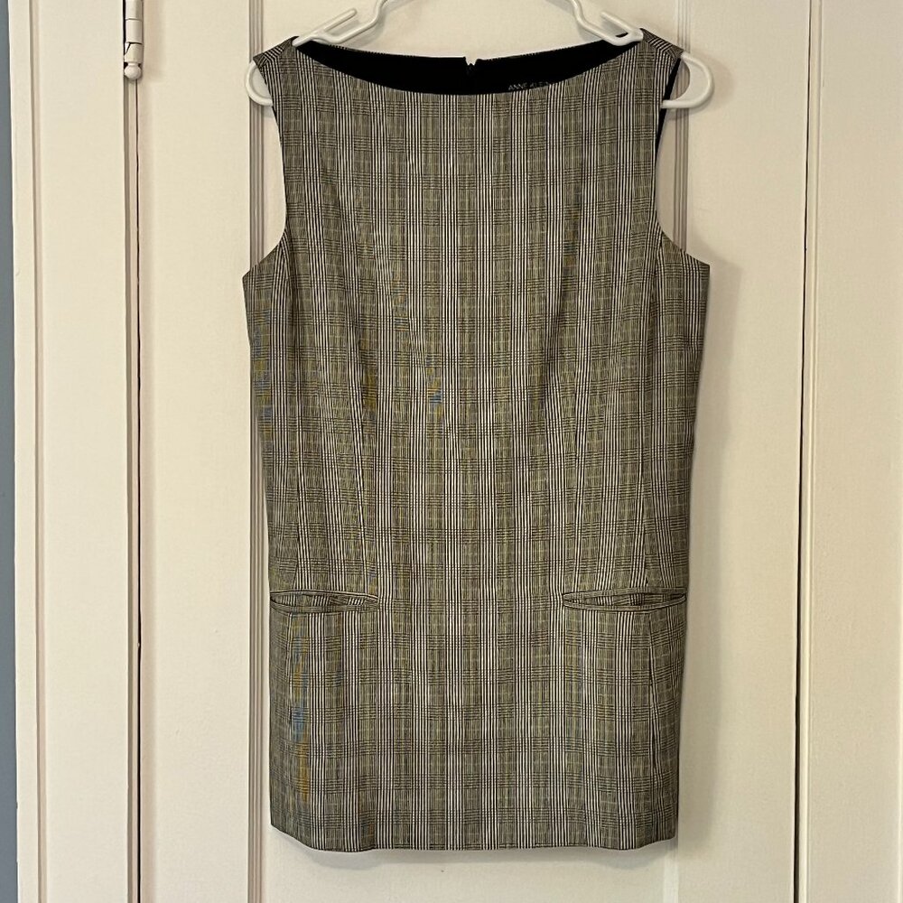 Ann Klein VTG houndstooth mini wool jumper dress size 8 plaid academia classic